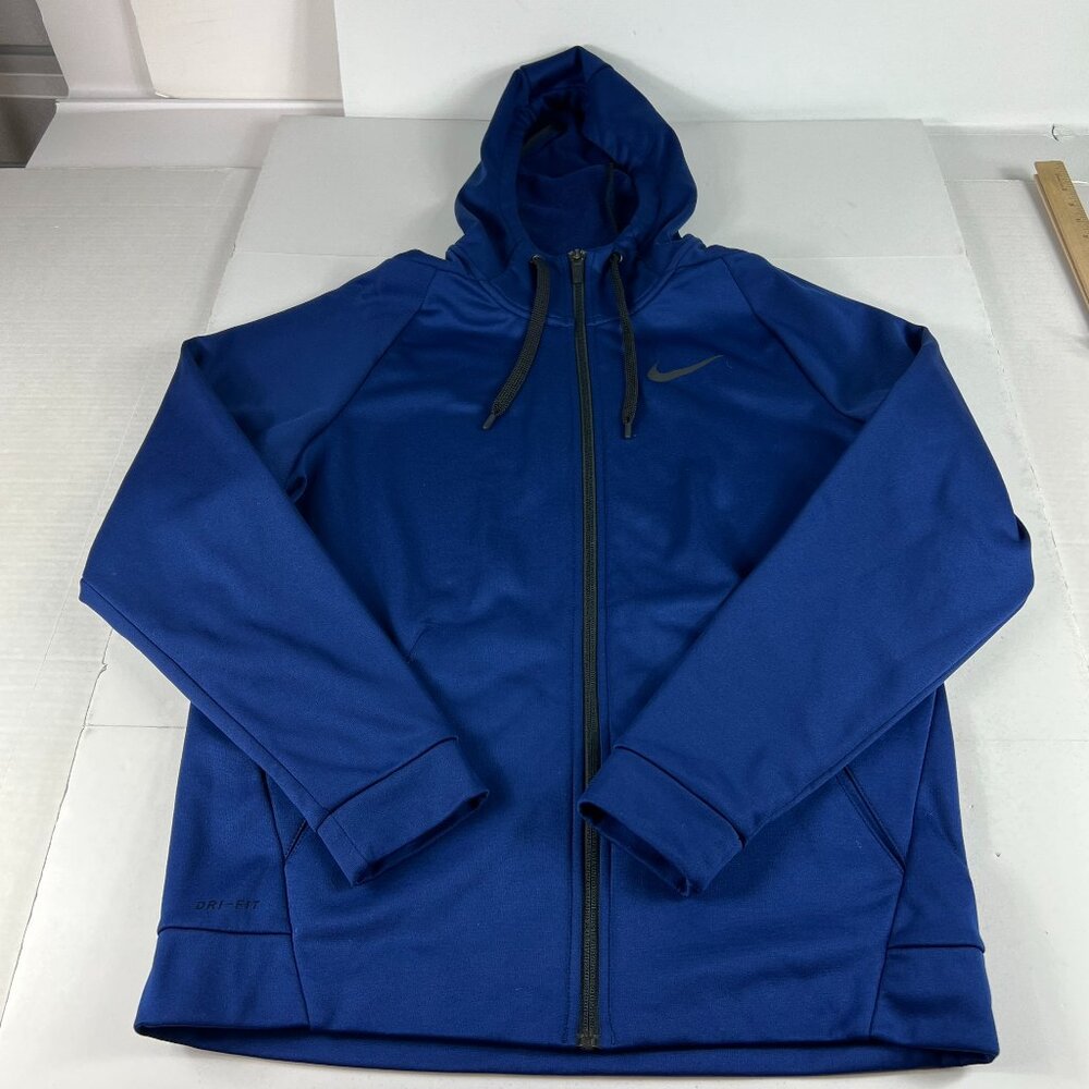 Nike Dri Fit Sweatshirt Adult Medium Blue & Black Shiny Logo Full Zip Hoodie
